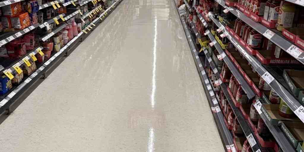 After – supermarket grocery aisle vinyl floor stripped and sealed